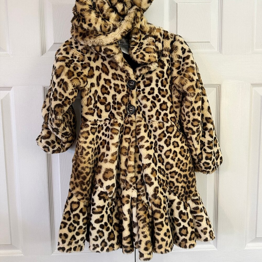 American Widgeon Girls Faux Fur Leopard Coat Size 7 with Matching Hat
